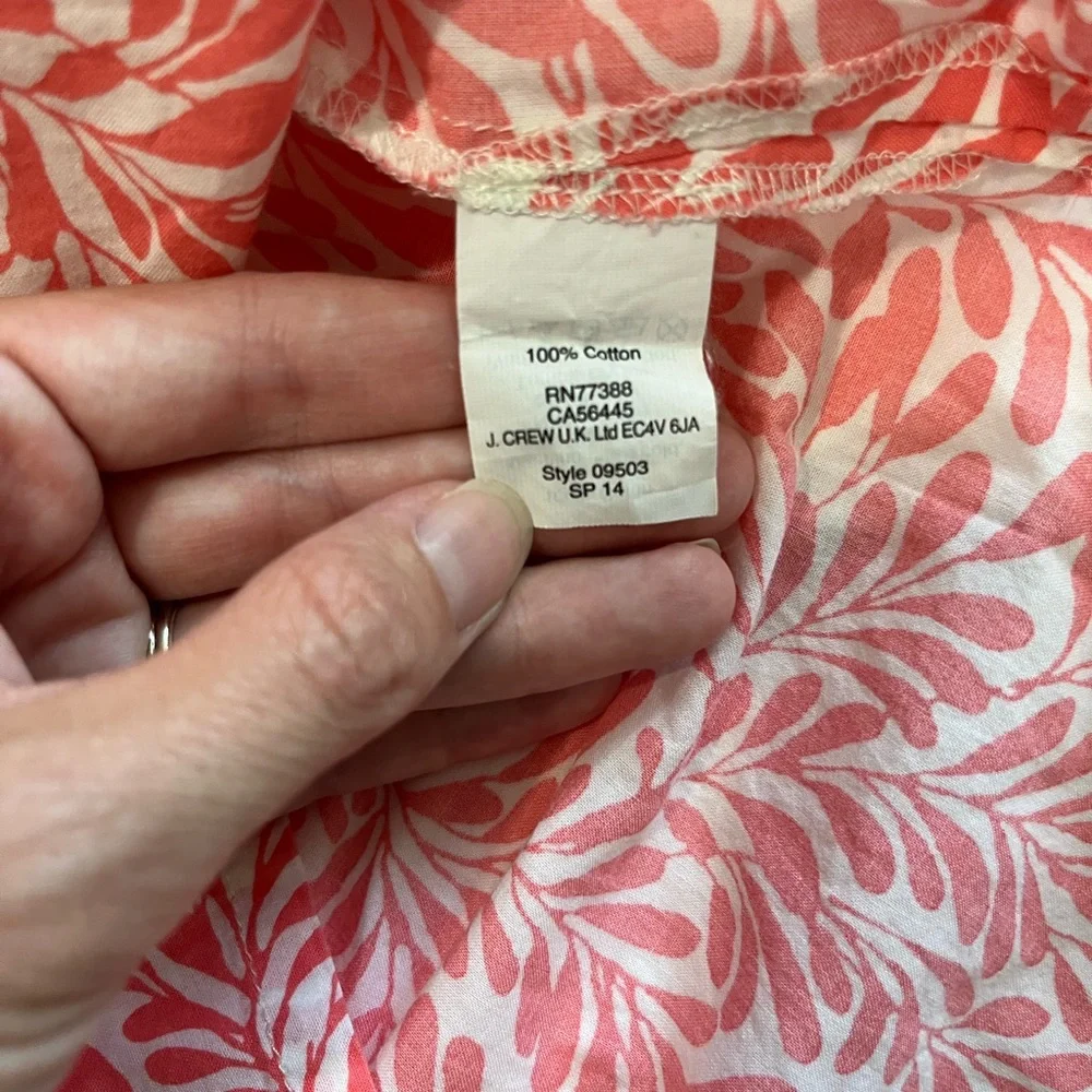 J. Crew Coral and Navy Leaf Tunic